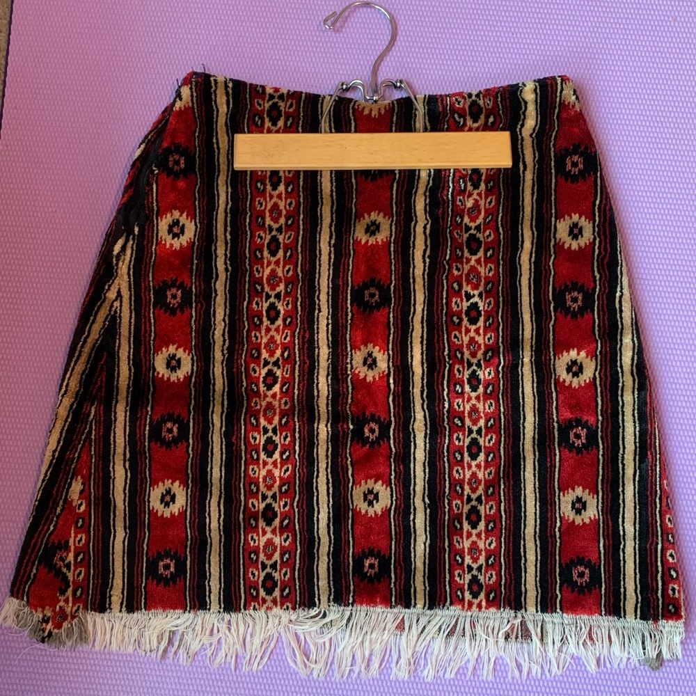 💎 Vintage High Waisted Velvet Mini Skirt w Fringe